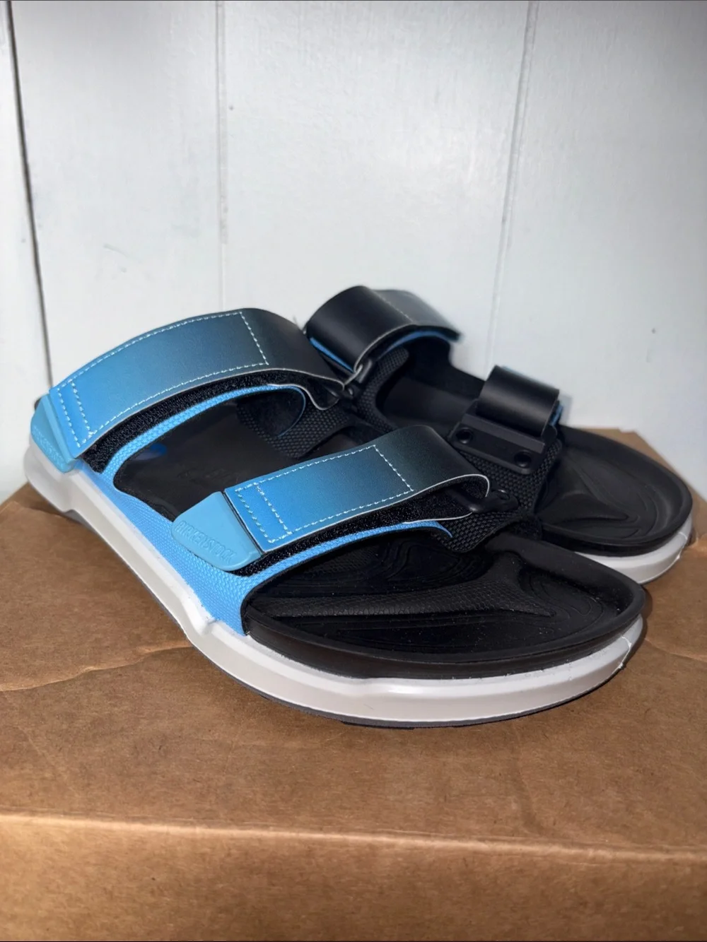Men's Birkenstock Black & Blue Adjustable Slide Sandals size 10.5